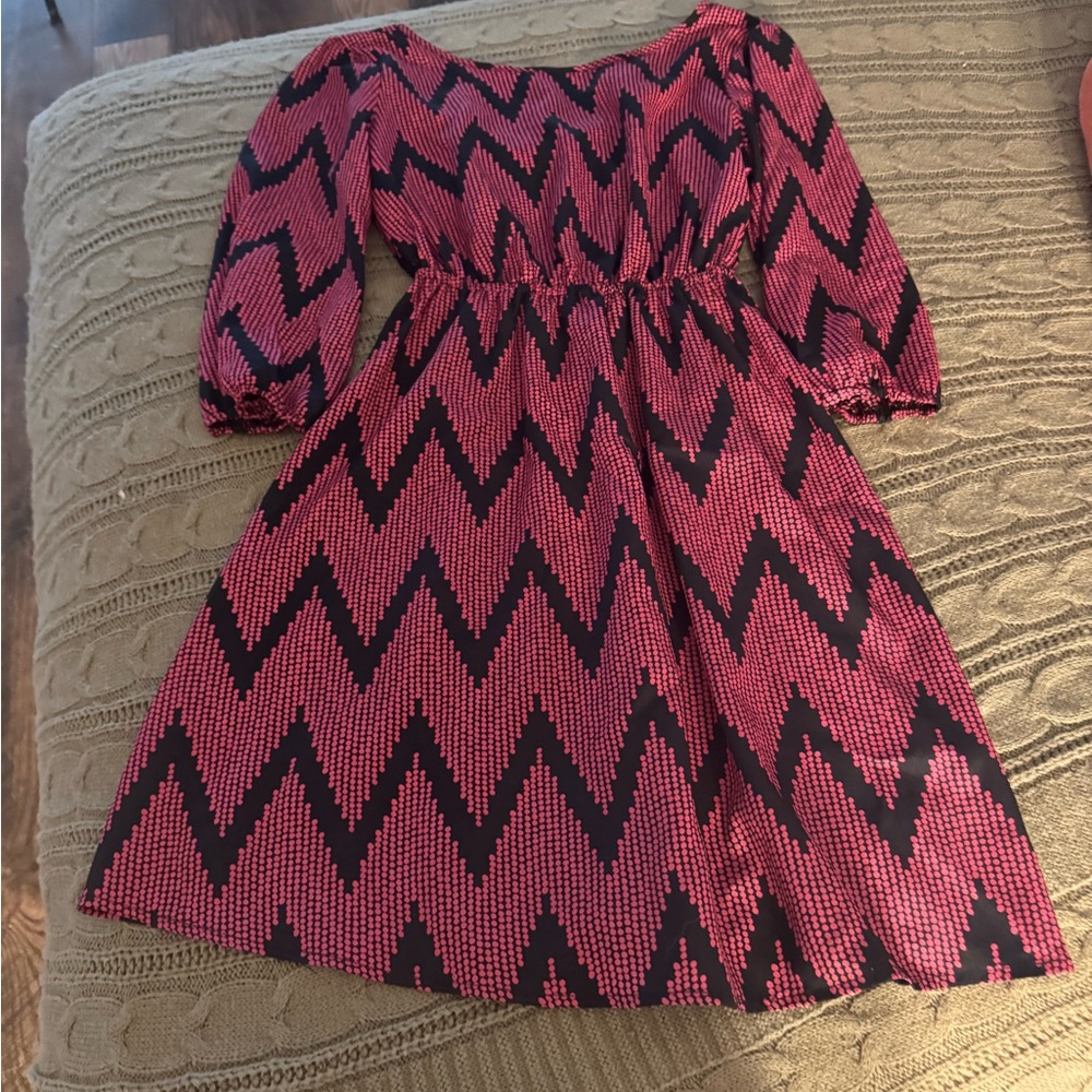 Ing navy and pink  A-Line Dress with Bishop Sleeves